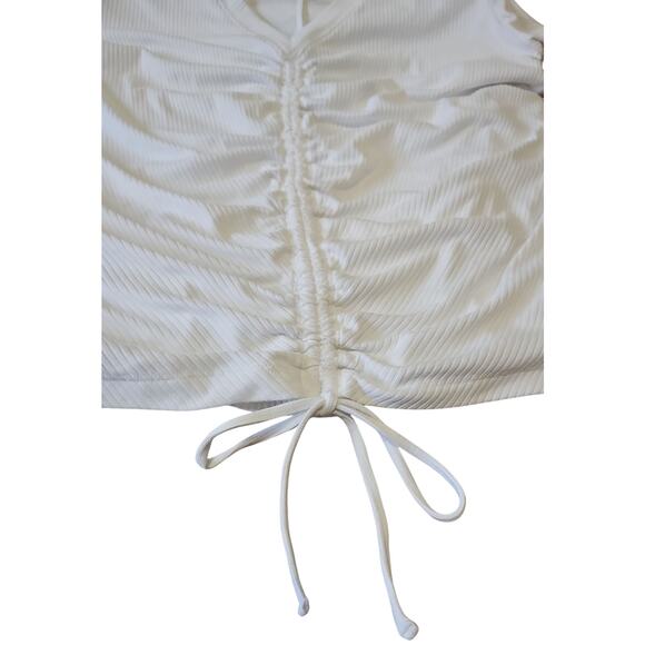 Lane Bryant Livi Ruched Drawstring Top Womens Plus 18/20 Ribbed White Tie Front - Picture 4 of 8